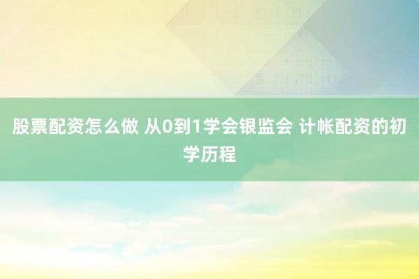 股票配资怎么做 从0到1学会银监会 计帐配资的初学历程